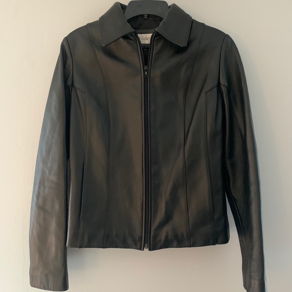 Women's Jones New York Genuine Black Leather Jacket Size S
